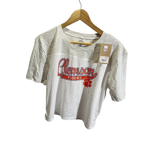 Clemson Tigers Womens Cropped T-Shirt S Gray/White Athletic Mesh - Picture 1 of 4